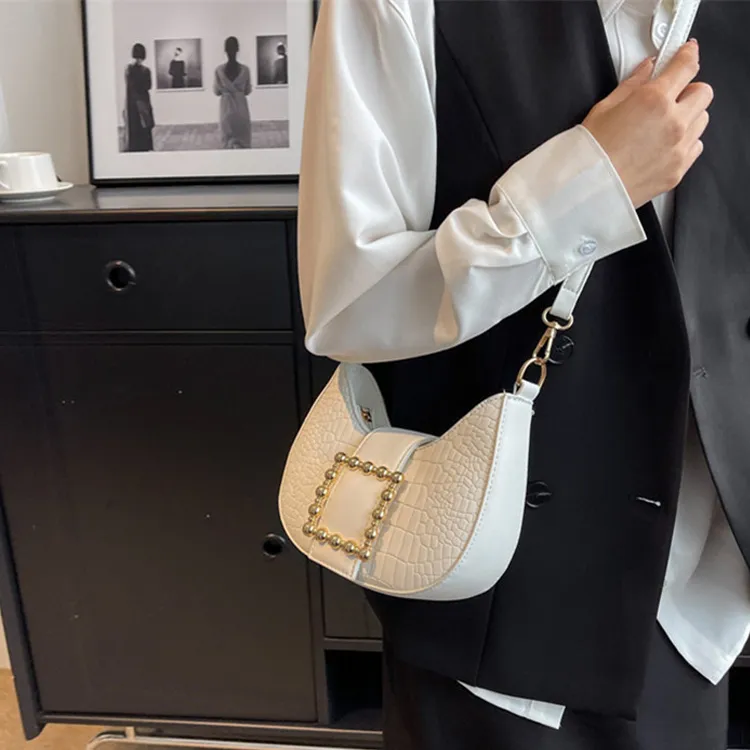 Dusen Kangaroo PU Shoulder Bag, Crossbody Bag Medium Size Women's Black/White-8