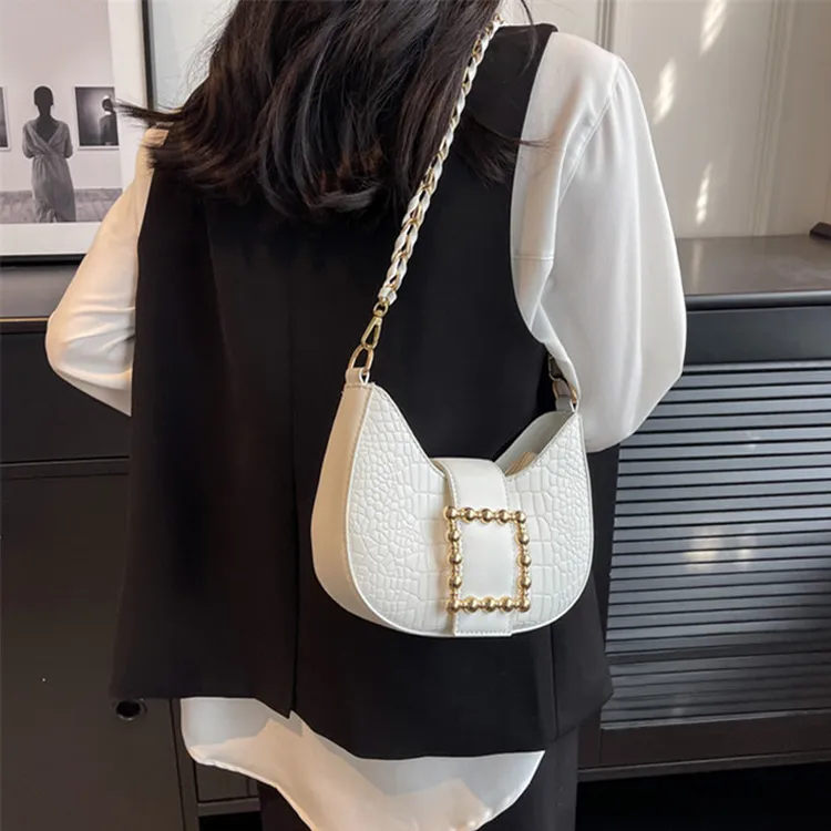 Dusen Kangaroo PU Shoulder Bag, Crossbody Bag Medium Size Women's Black/White-10