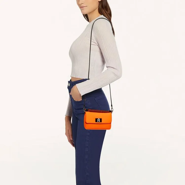 Furla 1927 Collection Soft Fabric Shoulder Bag, Crossbody Bag, Handbag Large Size Women's Bright Orange-4