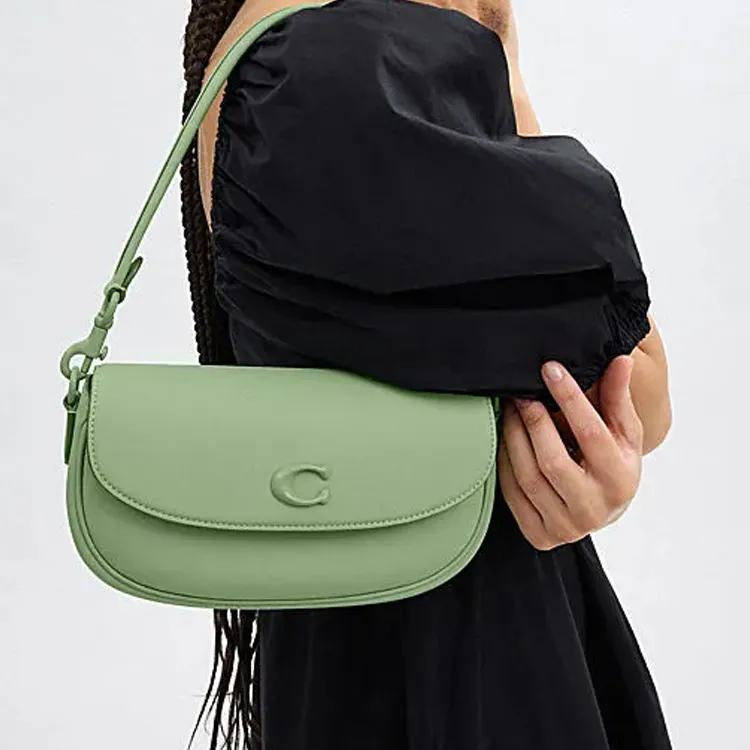 COACH Cow Leather Saddle Bag Handbag Shoulder Bag Crossbody Bag Medium Size Women's Light Pistachio Color-7