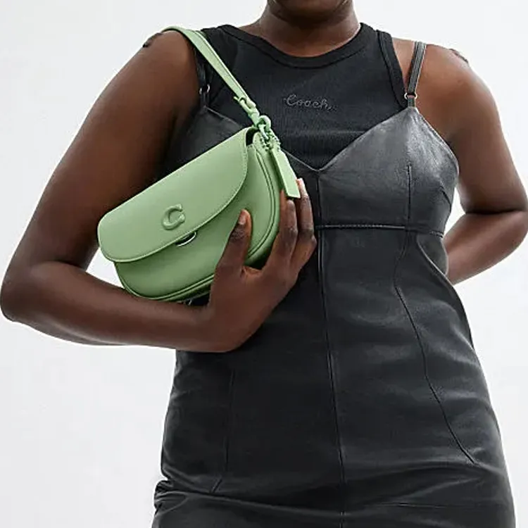 COACH Cow Leather Saddle Bag Handbag Shoulder Bag Crossbody Bag Medium Size Women's Light Pistachio Color-6