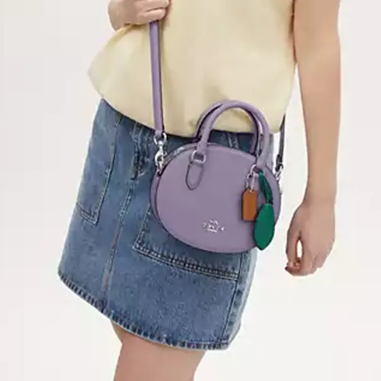 COACH Cross Grain Leather Handbag, Shoulder Bag, Crossbody Bag Small Size Women's Silver & Light Purple-3