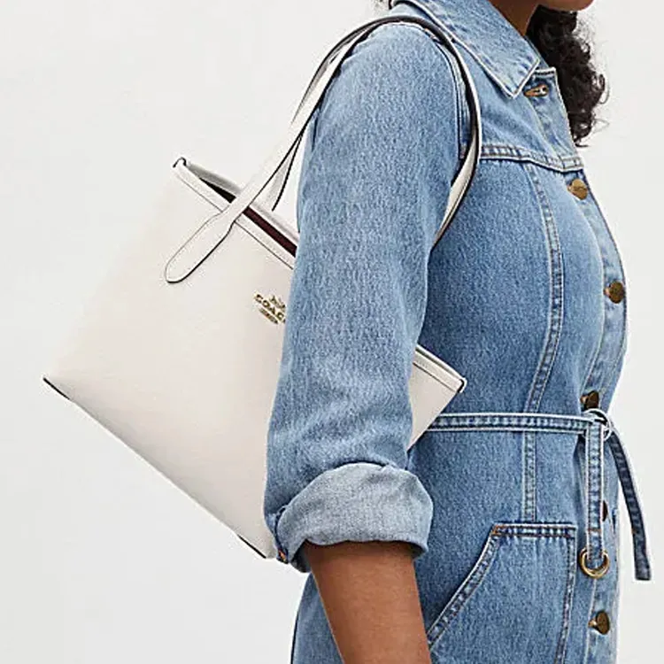 COACH City Cow Split Leather Tote Bag Shopping Bag Handbag Shoulder Bag Women's Chalk White-3