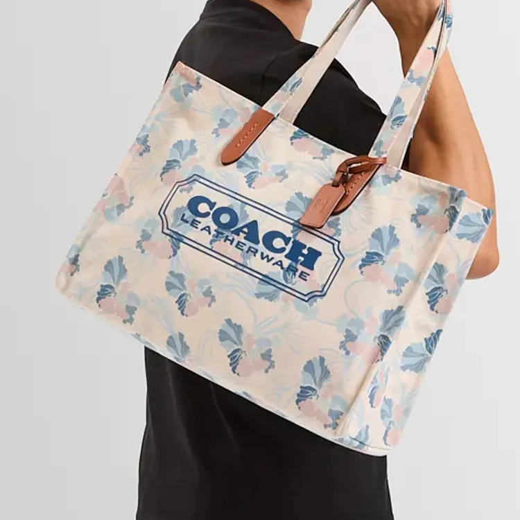 COACH Canvas With Recycled Leather Canvas Bag Tote Bag Shopping Bag Handbag Large Size Women's Multicolor-5