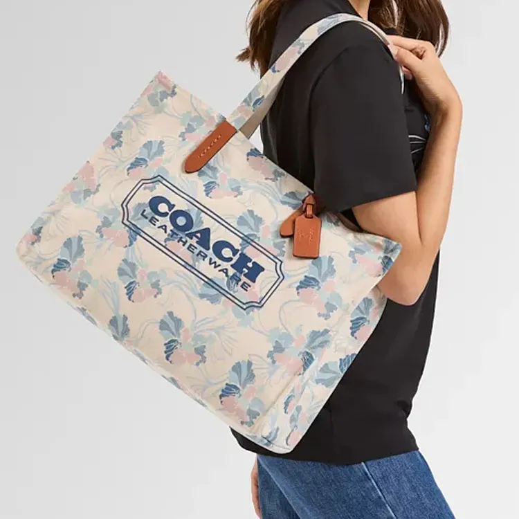 COACH Canvas With Recycled Leather Canvas Bag Tote Bag Shopping Bag Handbag Large Size Women's Multicolor-4