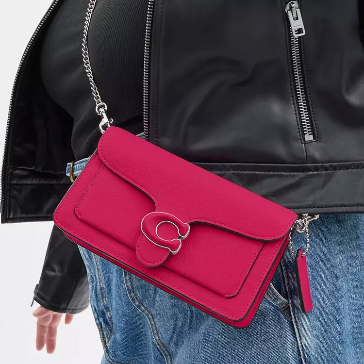 COACH Tabby Pebbled Leather Clutches Shoulder Bag Crossbody Bag Small Size Women's Dragon Fruit Red-5