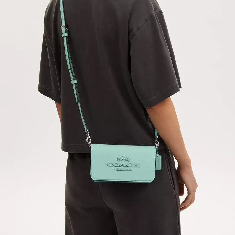 COACH Calfskin Shoulder Bag, Crossbody Bag Small Size Women's Silver & Faded Blue-4