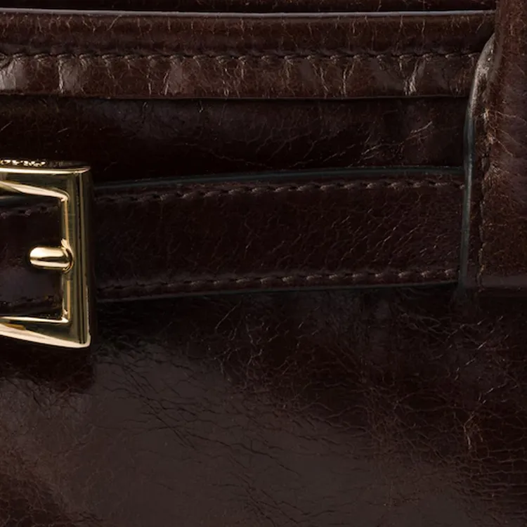 PRADA Soft Leather Shoulder Bag Crossbody Bag Handbag Large Size Women's Dark Brown-4