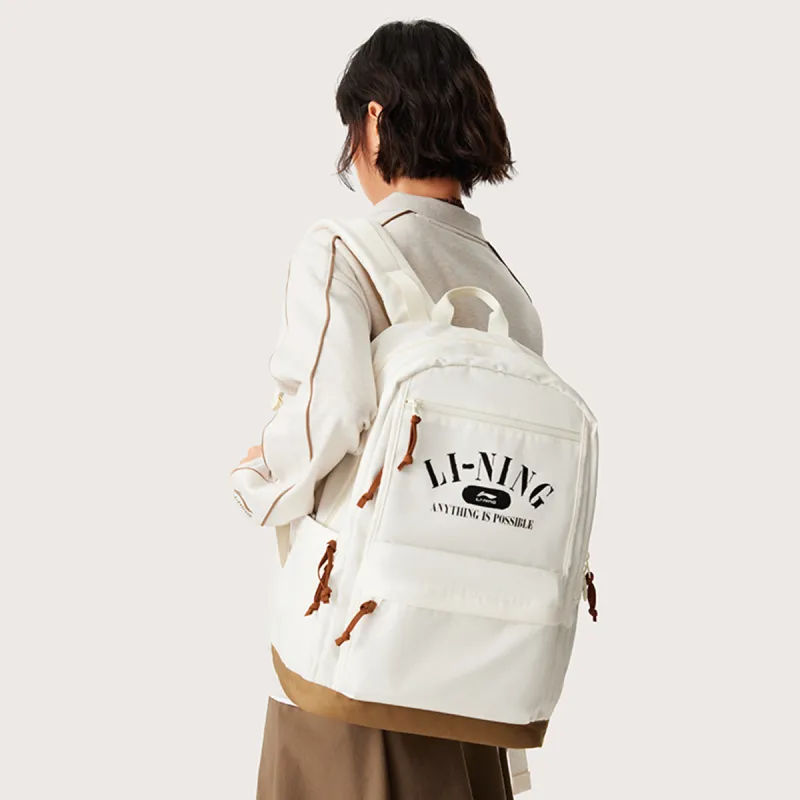 LiNing Sports Life Collection Polyester Backpack Unisex Ivory-6