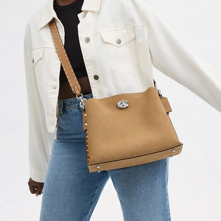 COACH Willow Suede With Refined Calfskin Shoulder Bag, Crossbody Bag, Handbag Large Size Women's Peanut-4