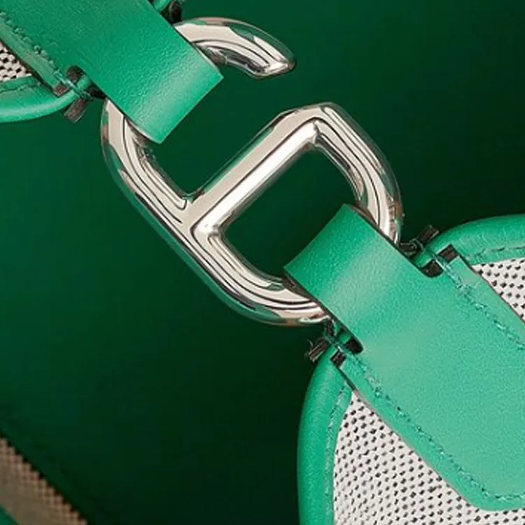 HERMES In The Loop Canvas With Swift Calfskin Vegetable Basket Pig Nose Bucket Bags Handbags Women's Gray & Green-4