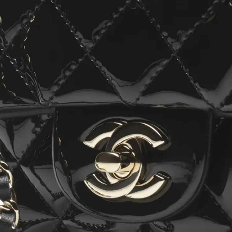 CHANEL Classic Flap CF Calfskin Patent Leather Shoulder Bag, Crossbody Bag, Handbag Mini Women's Black-3