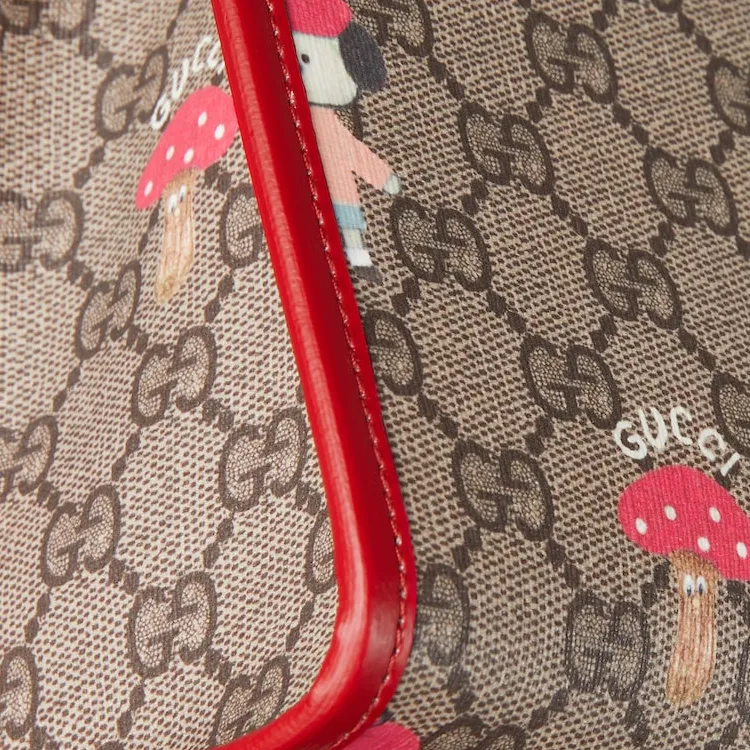 GUCCI Supreme Canvas Tote Bag, Shopping Bag, Handbag Kids' Beige & Dark Brown-6