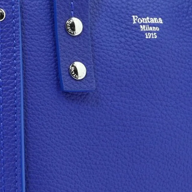 Fontana Milano 1915 Cow Leather Tote Bag Shopping Bag Shoulder Bag Crossbody Bag Handbag Women's Blue-3