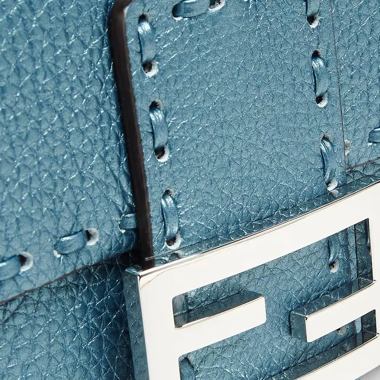 FENDI Calfskin Shoulder Bag Crossbody Bag Handbag Mini Women's Blue-4