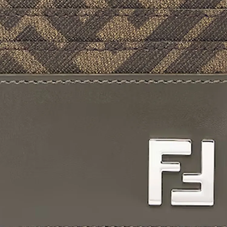 FENDI Calfskin Card Holder Men's Green-3