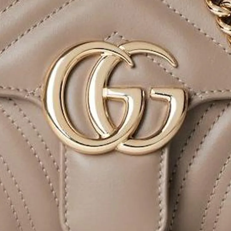 GUCCI GG Marmont Quilted V Shaped Leather Crossbody Bag Shoulder Bag Mini Women's Taupe-5