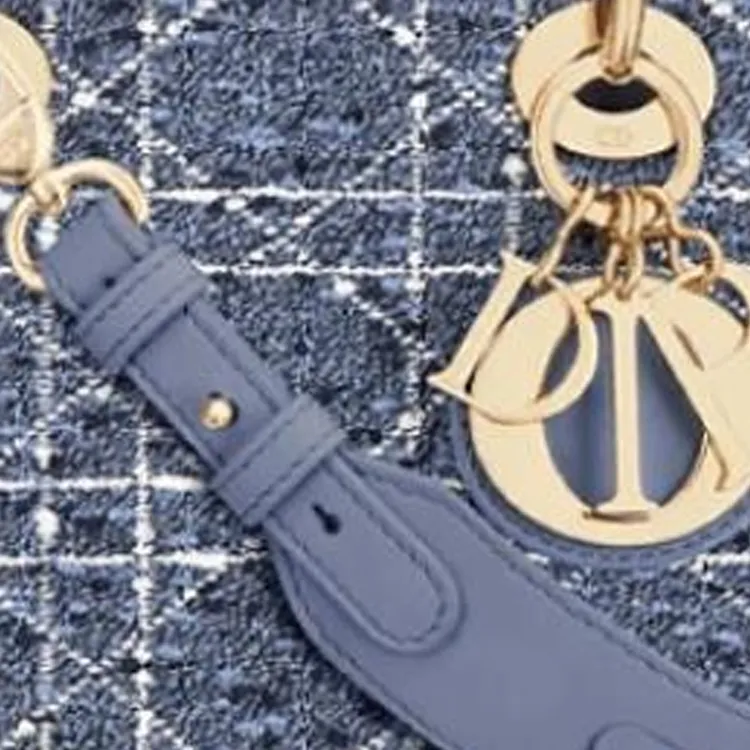 DIOR Lady Dior Rattan Plaid Shoulder Bag Crossbody Bag Handbag Small Size Women's Denim Blue-5