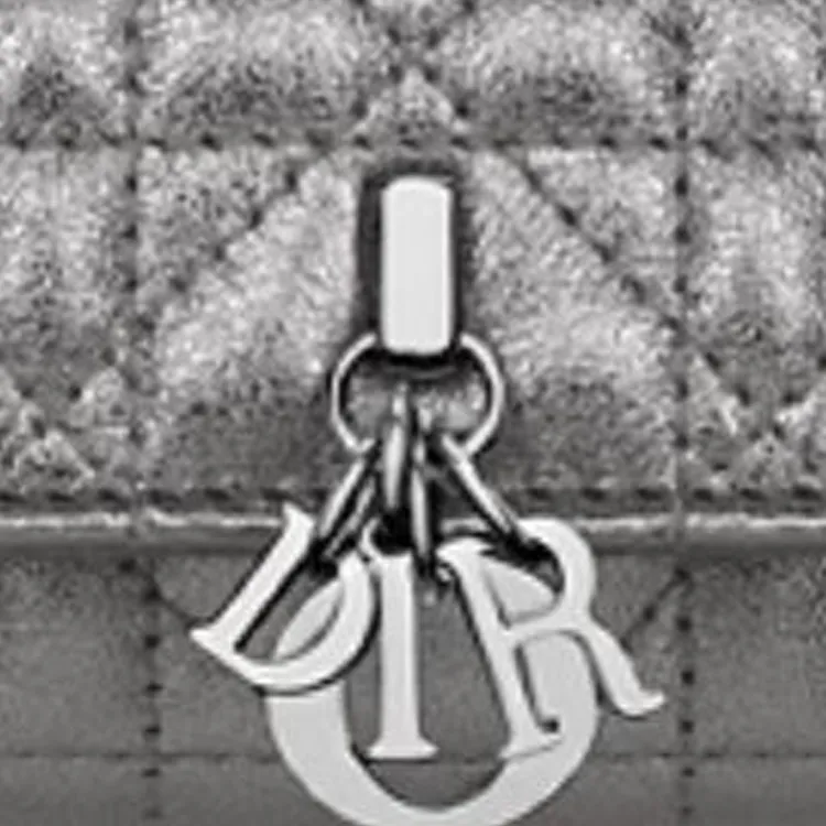 DIOR Wicker Pattern Calfskin Wallet Women's Metal Silver-4