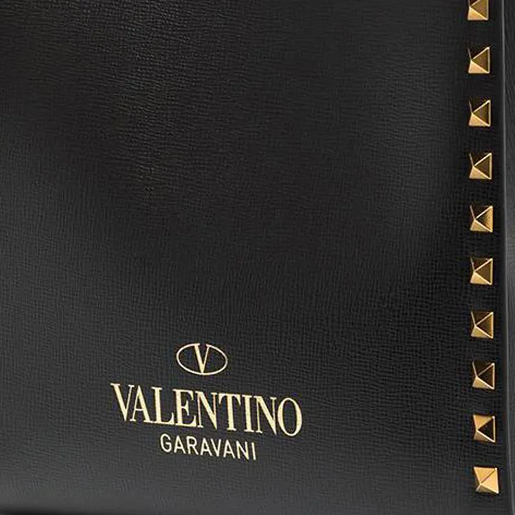 Valentino Leather Tote Bag Shopping Bag Handbag Shoulder Bag Women's Black-3