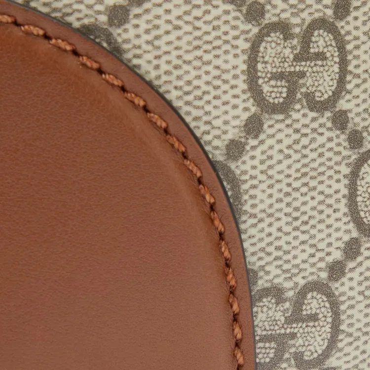 GUCCI Leather Trim Fanny Pack Medium Size Men's Beige & Dark Brown-5