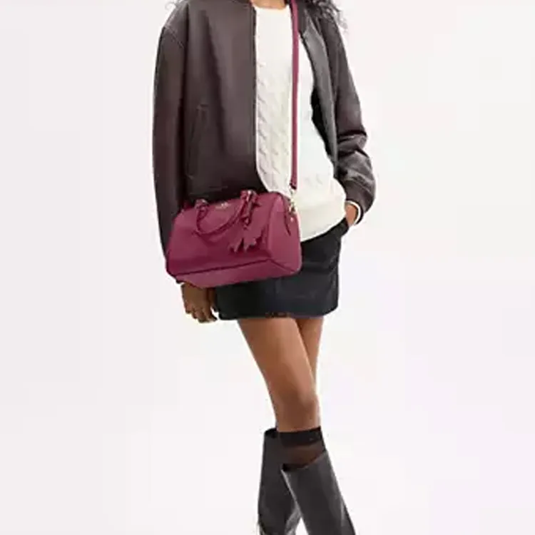 COACH Refined Pebble Pattern Leather Crossbody Handbag Medium Size Women's Fuchsia-3