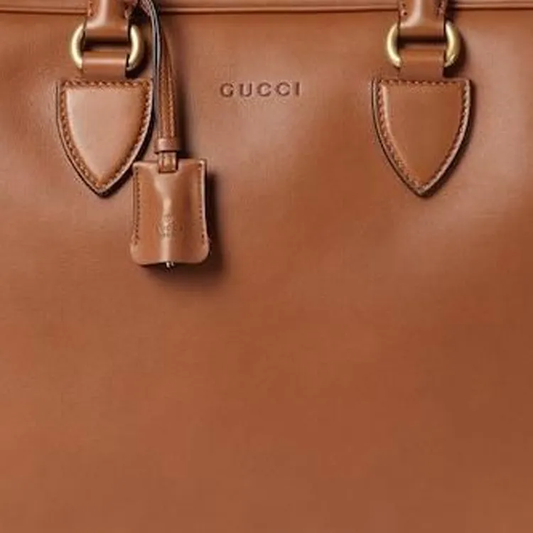 GUCCI GG Emblem Leather Handbag Briefcase Medium Size Men's Brown-5