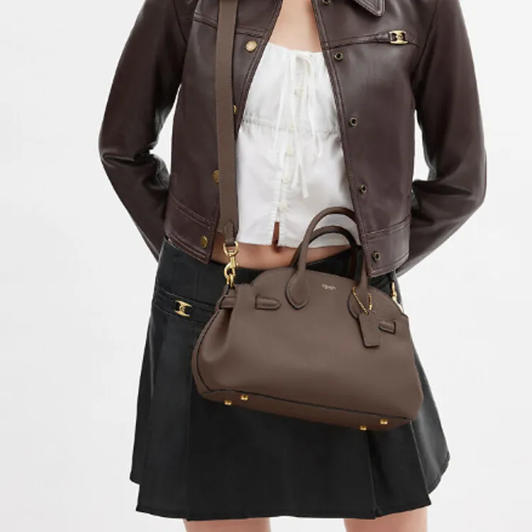 COACH Grain Leather One Shoulder Handbag Medium Size Women's Black Stone-3