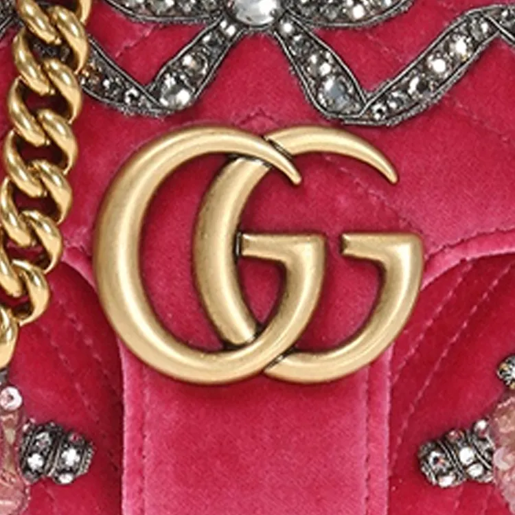 GUCCI Marmont Quilted Velvet Chain Shoulder Bag Crossbody Bag Mini Women's Pink-3