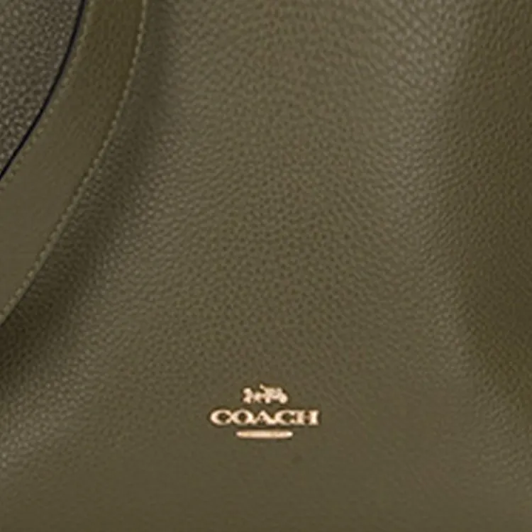 COACH Leather One Shoulder Crossbody Bucket Bag Medium Size Women's Olive Green-4