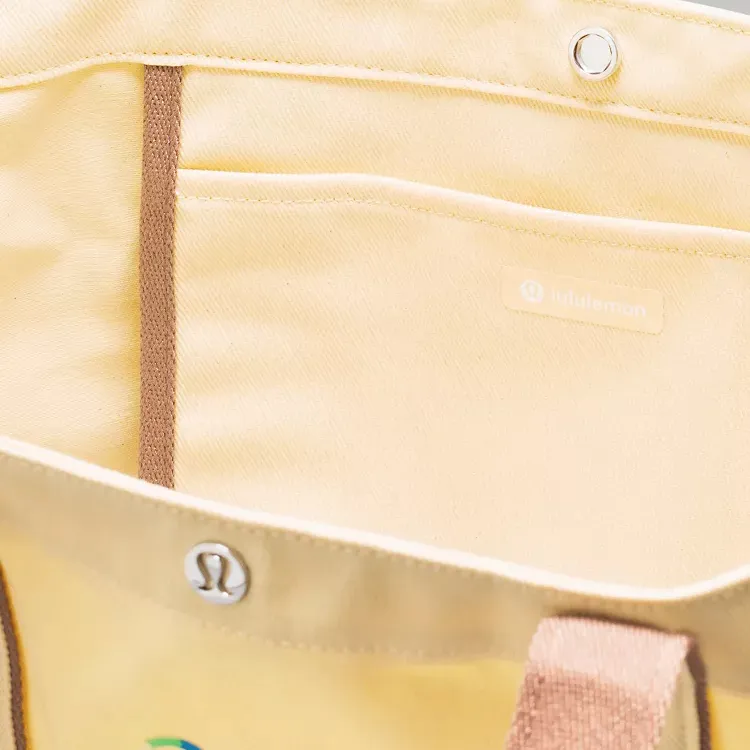 Lululemon Cotton Canvas One Shoulder Handbags Regular Unisex Swirl Yellow With Spanish Oak-3