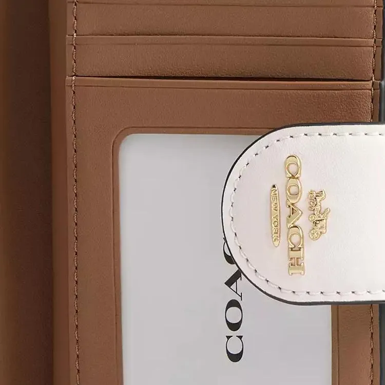 COACH Corner ZipSignature Coated Canvas Wallet Medium Size Women's Sand & Chalk-4
