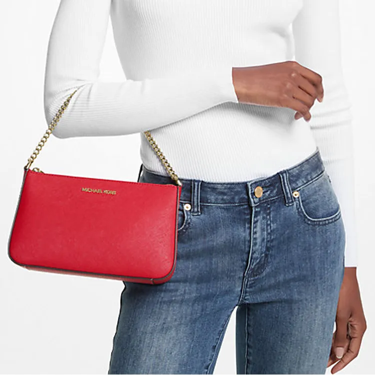 MICHAEL KORS Jet Set Leather Envelope Bag Shoulder Bag Crossbody Bag Medium Size Women's Red-4