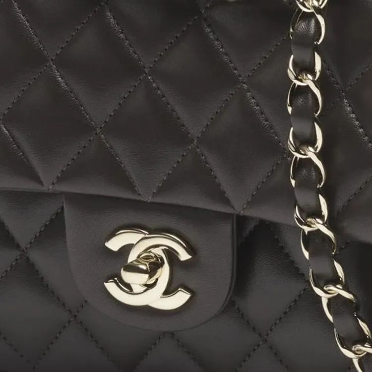 CHANEL Sheepskin Shoulder Bag Women's Dark Brown-3