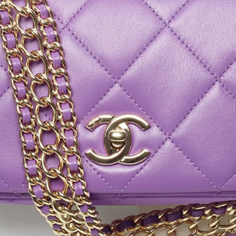 CHANEL Lambskin Flap Bag, Chain Shoulder Bag Mini Women's Purple-3