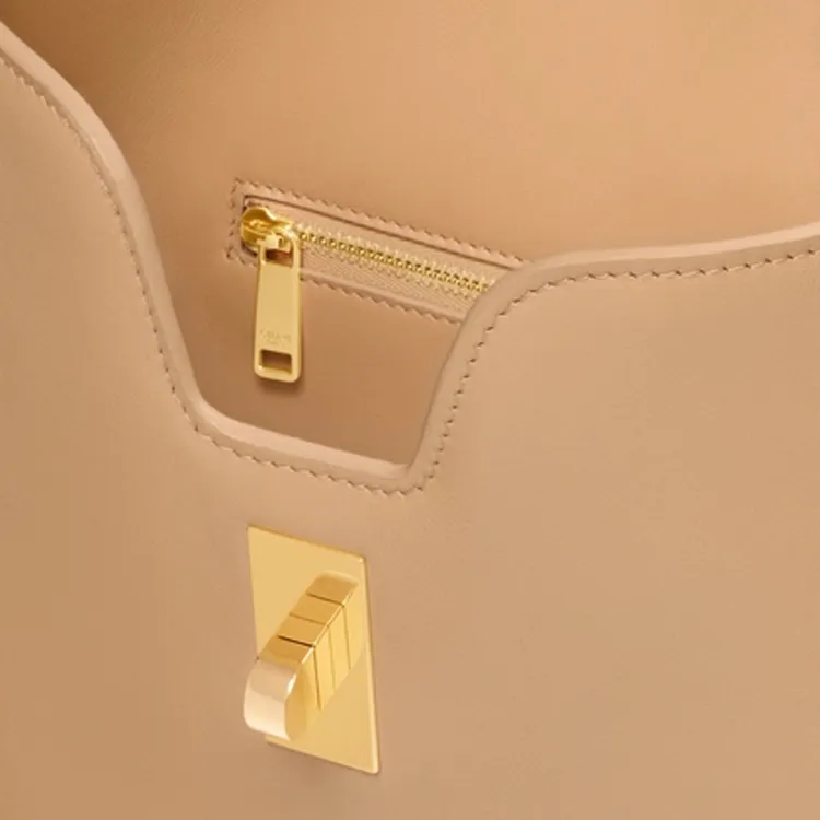 CELINE Calfskin One Shoulder Handbags Medium Size Women's Light Sand-4