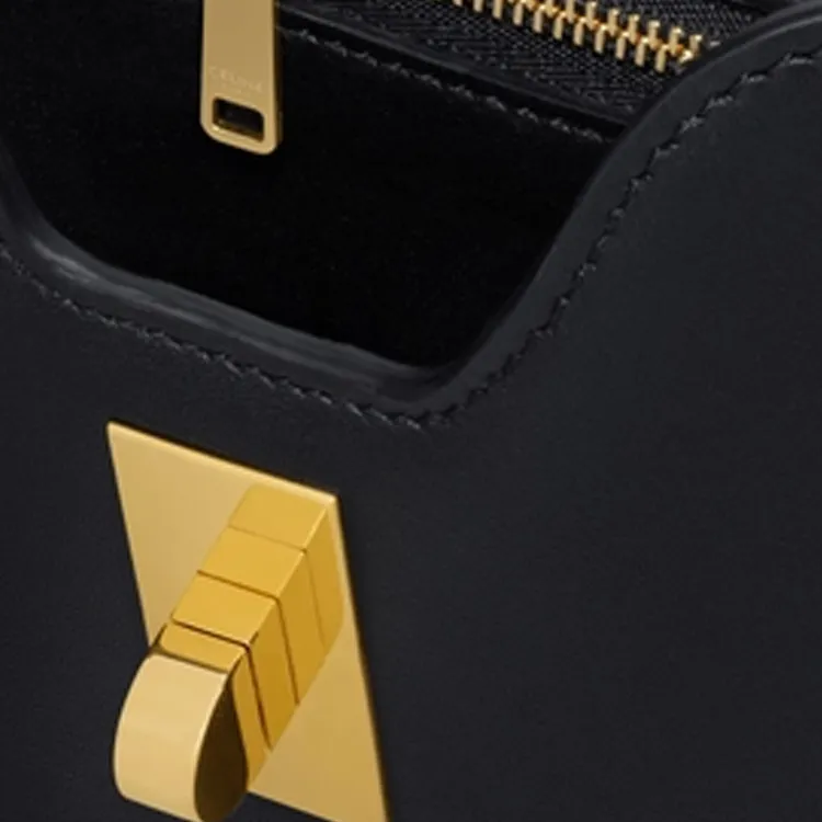 CELINE Calfskin One Shoulder Handbags Small Size Women's Black-4
