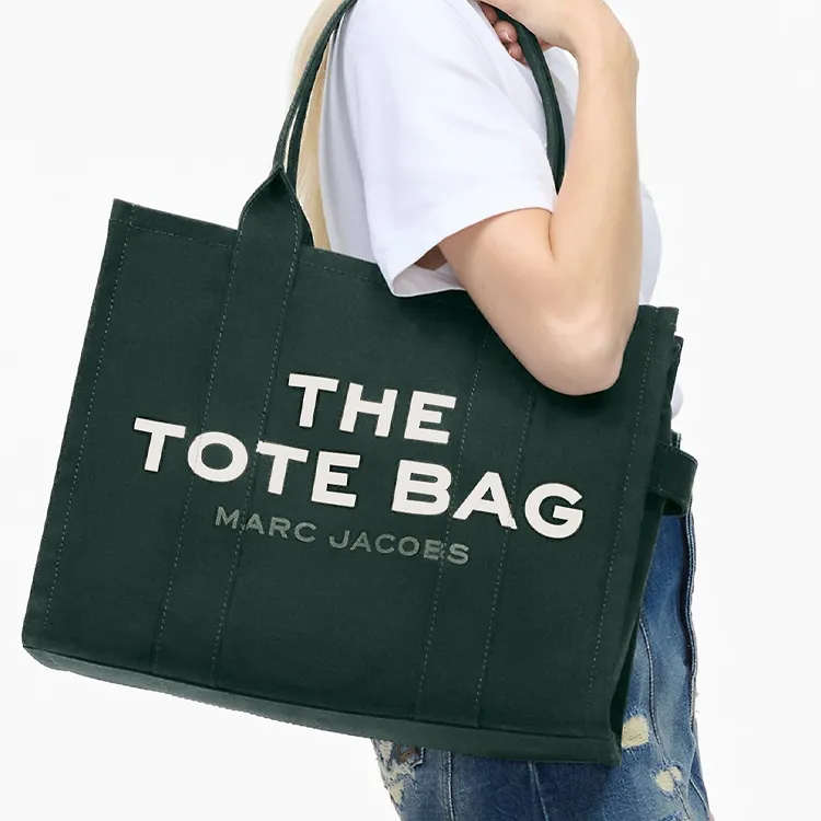 MARC JACOBS Cotton Tote Bag Shopping Bag Handbag Large Size Women's Dark Green-4