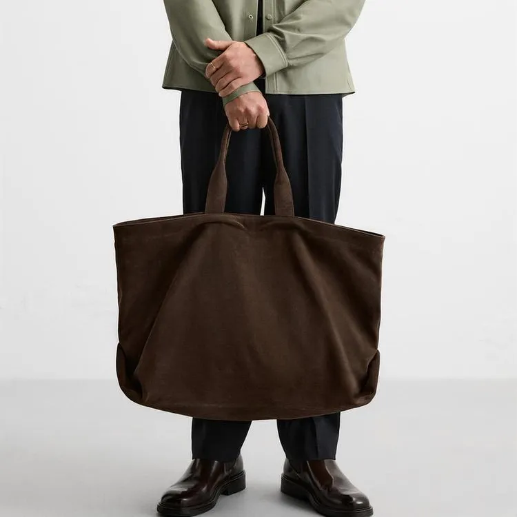 ZARA Cow Leather Tote Bag Shopping Bag Shoulder Bag Crossbody Bag Handbag Men's Brown-5