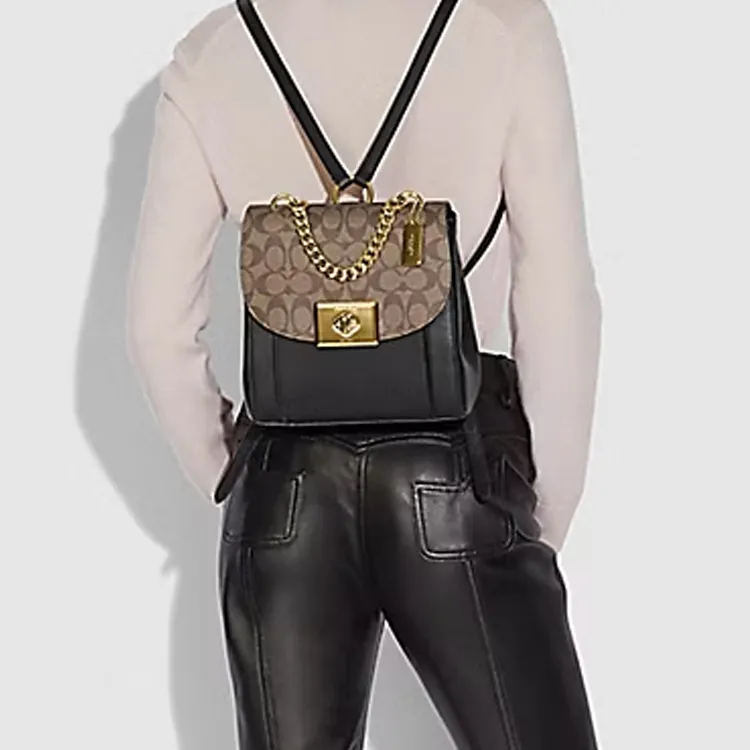 COACH Cassidy Canvas With Leather Handbag Shoulder Bag Crossbody Bag Medium Size Women's Black & Brown-4