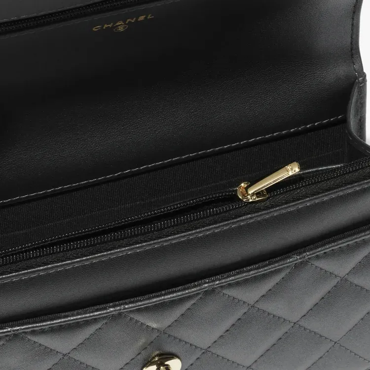 CHANEL Lambskin Wallet Women's Metallic Black-3