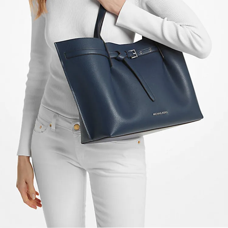 MICHAEL KORS Emilia Litchi Grain Leather Tote Bag Shopping Bag Handbag Shoulder Bag Women's Marine Blue-4