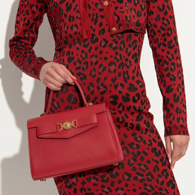 VERSACE Calfskin One Shoulder Handbags Women's Red-4
