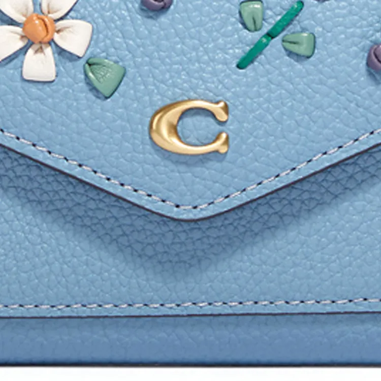COACH Leather Clutch Envelope Bag Coin Purse Wallet Women's Ice Blue-2