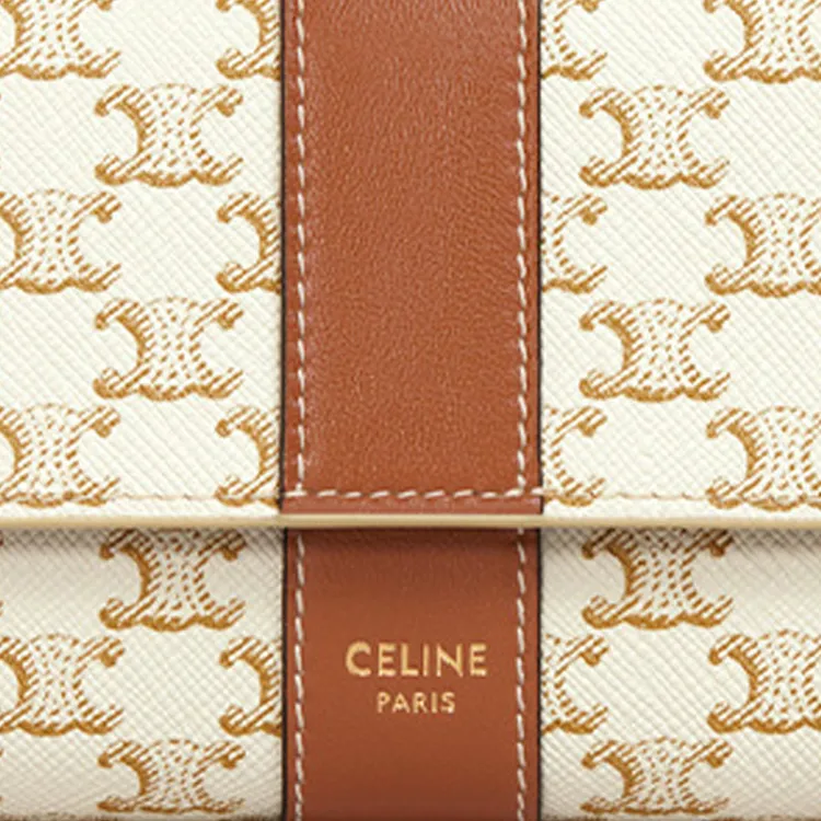 CELINE Artificial Leather Wallet Small Size Women's White/Tawny-4
