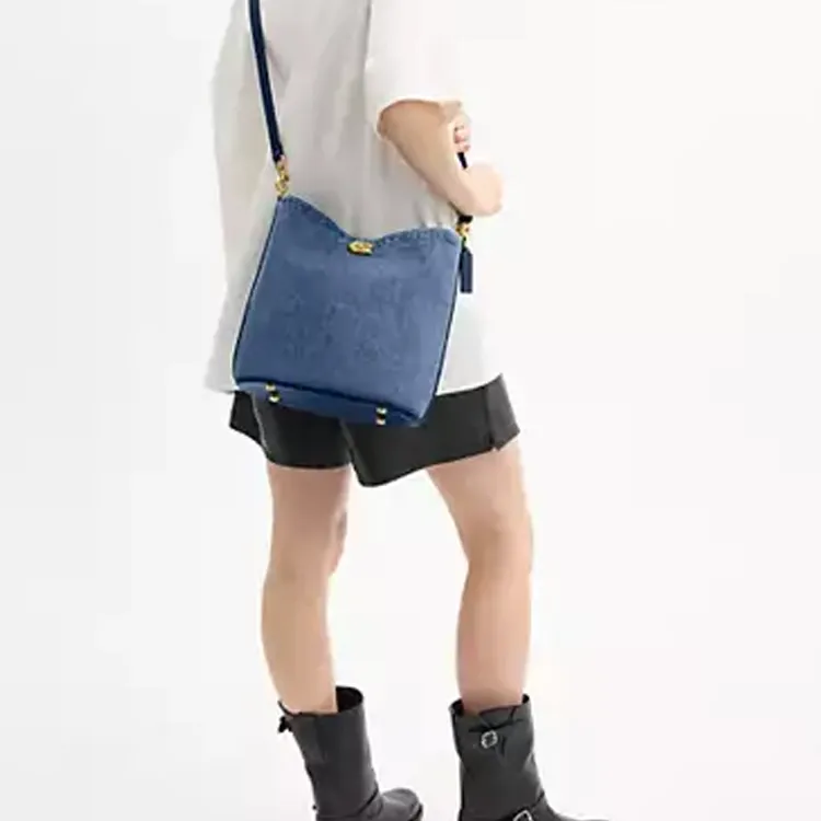 COACH Willow Denim Bucket Bag, Shoulder Bag Large Size Women's Dark Blue-7