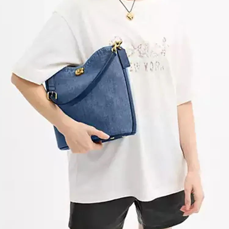 COACH Willow Denim Bucket Bag, Shoulder Bag Large Size Women's Dark Blue-6