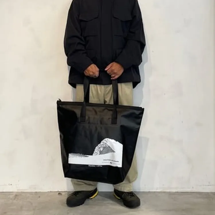 Snow Peak × Mountain Of Moods Collaboration Polyester Tote Bag, Shopping Bag, Handbag Unisex Black-3