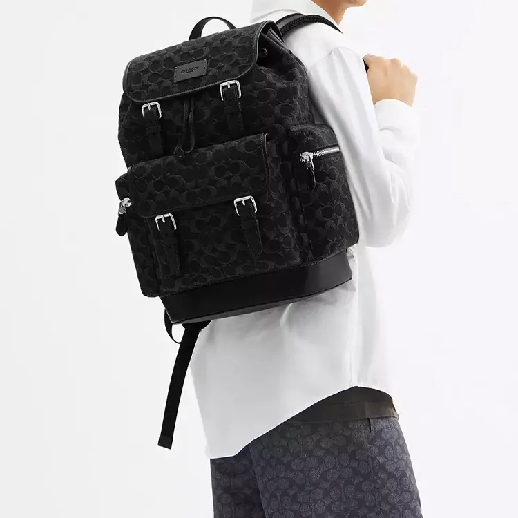 COACH Sprint Iconic Denim Backpack Tubas Men's Black-5