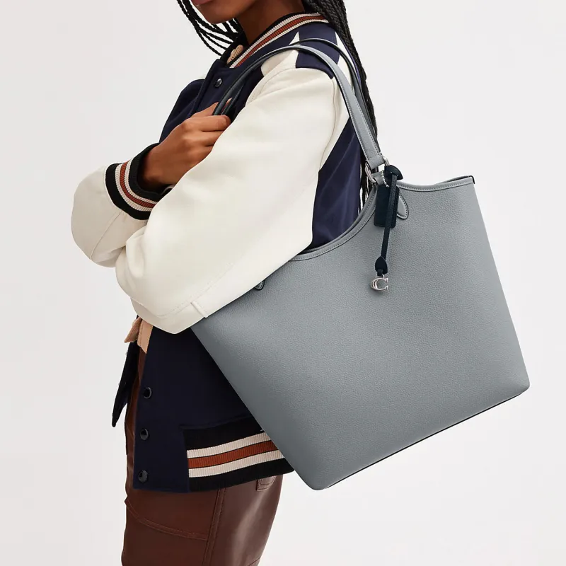 COACH Day Pebbled Leather With Coated Canvas Tote Bag Shopping Bag Handbag Shoulder Bag Women's Gray Blue-4